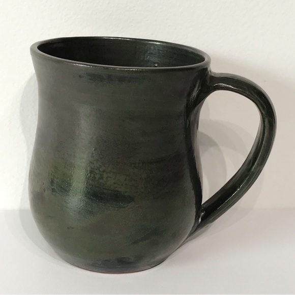 Vintage Artist Signed Red Clay Studio Art Pottery Coffee Cup Mug Green Matte - Picture 5 of 16
